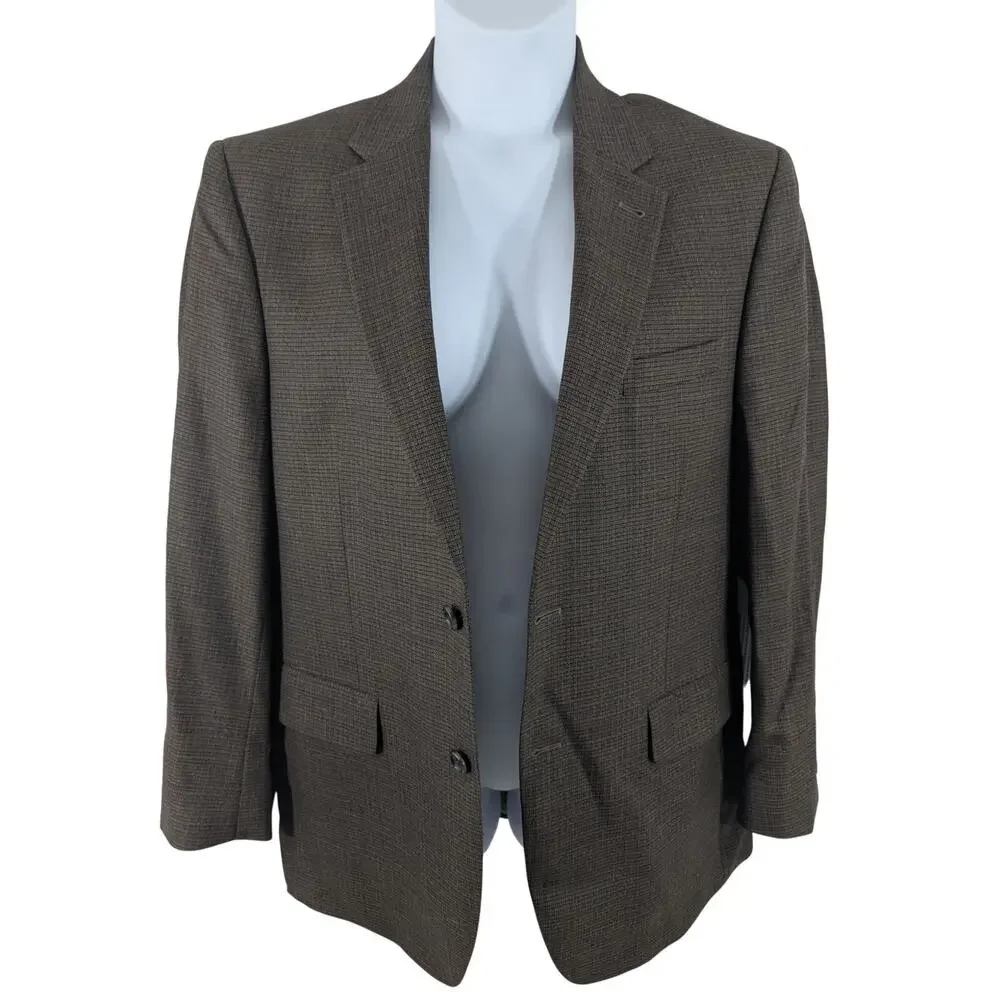 JOSEPH A. BANK! LUXE 100% WOOL, BROWN & BLACK MICROPLAID JACKET, BLAZER! SZ 42R